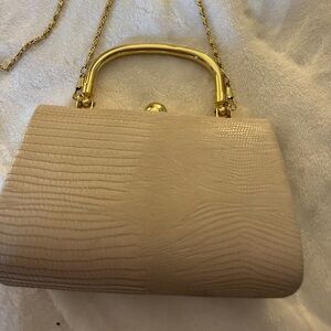 Bijoux Terner Cream Clutch with Gold Handle